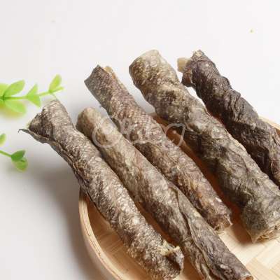 Nature 100% wild salmon fishskin  wholesale  high protein  dog snacks  food fishskin treats  for dog